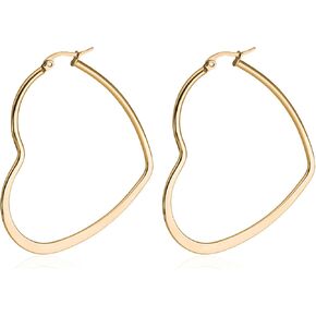 Huggie Hoop Earrings - Heart Shaped 14k Gold Plated Big Hoops - Heart-Shaped and Lightweight for Women