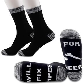 JXGZSO 2 Pairs Funny Plumber Socks Will Fix Pipes For Beer Socks Pipe Layer Socks Pipefather Gift