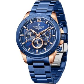 Paras Crown Watches for Men Chronograph Analog Watch 50M Waterproof Stainless Steel Case Luminous Fashion Gift Watch Mens Watches