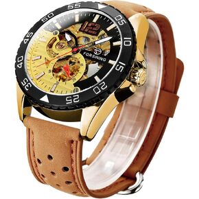 IK COLOURING Men's Watch, Mechanical Two-Tone Face Skeleton Steampunk Design Automatic Self-Winding Arabic Numeral Wrist Watch