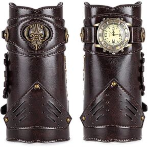 Avaner Men's Steampunk Leather Wristwatch: 2 Pack Vintage Leather Bracers Watch Arm Armor Cuff for Cosplay Costume