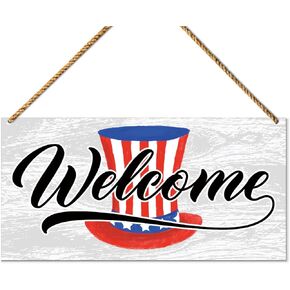 America Patriotic Sign Decor, Faith Family Freedom, July 4th Home Front Door USA Decor Independence Day Memorial Day Plaque Decoration for Home Porch Office Party