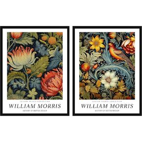 Framed William Morris Wall Art Set of 2 Vintage Botanical Birds Posters William Morris Exhibition Print for Dining Room Office Bedroom 16x24in