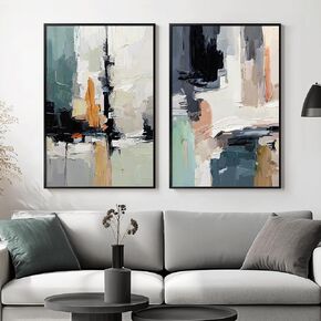 Framed Abstract Wall Art for Living Room, Abstract Canvas Wall Art Set of 2, Blue Gray Abstract Artwork Prints for Bedroom Bathroom Wall Art Decor, 24x36 Inch