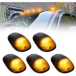 OPP ULITE Amber Cab Lights Clear Lens 9-LED Bulbs, LED Marker Top Roof Running Lights, 5PCS Aftermarket Replacement, Compatible for Ford F150 F250 F350 Dodge Ram SUV Truck 4X4 ATV Offroad (DK018-Y)
