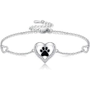 Paw Print Bracelet 925 Sterling Silver Cute Paw Print Forever Love Heart Bracelet Dog Cat Paw Jewelry for Women Pet Lover