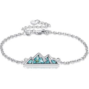 URONE Mountain Bracelet For Women 925 Sterling Silver Turquoise Mountain Bracelet Mountain Nature Jewelry Gift