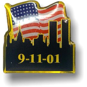 StockPins 9/11 Memorial Lapel Pin with New York Skyline and American Flag – Remembrance Pin for September 11 Anniversary