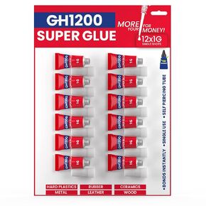 GH1200 (2-in-1) Super Glue with Brush Applicator & Nozzle, Mess Free Superglue Brush, Instant Glue Never Dries, 3000 CPS Cyanoacrylate Glue, No Stain Clear Glue, Super Glue for Plastic, Rubber & More