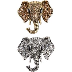 Elephant Brooch Pin Retro Crystal Animal Shape Elephant Brooches for women Men 2 Pack