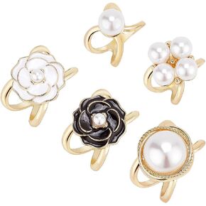 WEBEEDY 5 Pcs Elegant Pearl Floral Scarf Ring Clip Clothes Corner Knotted Button Pearl Flower Scarf Brooches Buckle Shawl Clip Buckle