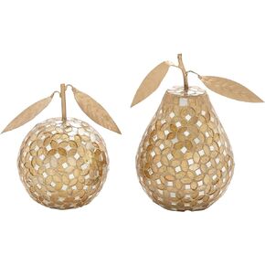 Deco 79 Metal Fruit Decorative Sculpture Decorative Home Decor Statues with Mosaic Details, Set of 2 Accent Figurines 8", 6"H, Gold