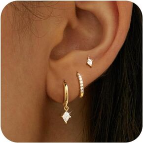 3 Pairs Gold Hoop Earrings Set for Women Dainty Stud Earrings Trendy Small 14K Gold Plated Hypoallergenic Dangle Earrings Cartilage Huggie Hoop Earrings Gold Jewelry for Women Gifts