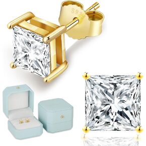 KRKC 0.6-3ct Princess Cut Moissanite Stud Earrings for Women, D Color VVS1 Clarity Lab Created Diamond Solitaire 14K White Gold Hypoallergenic Vermeil S925 Sterling Silver Earrings Women Men