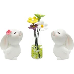 Set of 3 Cute Bunny Car Rearview Mirror Ornaments，Kawaii Daisy Dashboard Decorations，Car Accessories，Gifts for Women
