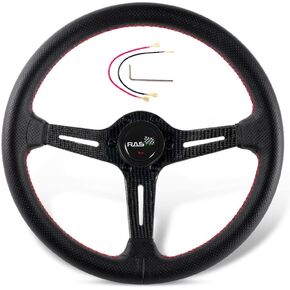 RASTP 13.8"/350mm Racing Steering Wheel, Grip Suede Leather & Real Carbon Fiber Spoke 6 Bolt Steering Wheel