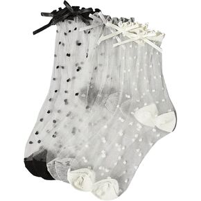 GORGLITTER Women's 3 Pairs Ruffle Frilly Crew Socks Bow Knot Lace Mid Calf Socks