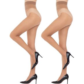 Yilanmy Women's Sheer Tights, 10D Ultra Sheer Pantyhose for Women with Control Top 2 Pair Pack