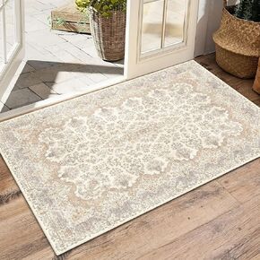 Small Rug 2x3 Beige Boho Rugs for Entryway, Vintage Washable Area Rug for Bathroom Kitchen Bedroom, Non Slip Soft Accent Distressed Floor Throw Carpet