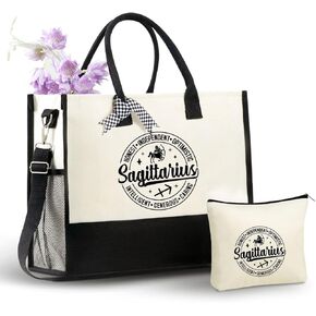 INNObeta Zodiac Constellation Gifts Canvas Tote Bag for Women, Zodiac Sign Bag with Top Zipper Closure and Shoulder Strap, Perfect Sagittarius Gifts for Birthday, Thanksgiving, Christmas - Sagittarius