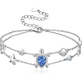 Sea Turtle Bracelet for Women 925 Sterling Silver Adjustable Turtle Layered Ocean Beach Bracelets Summer Jewelry