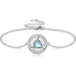 AA Sobriety Bracelet Sterling Silver Alcoholics Anonymous Sober Recovery Jewelry for Women