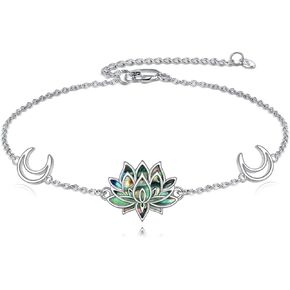 Lotus Bracelet 925 Sterling Silver Lotus Flower Bracelet Abalone Shell Lotus and Moon Lotus Jewelry for Women Mother Wife Birthday Christmas Gift