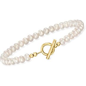 RS Pure by Ross-Simons 4-5mm Cultured Pearl Toggle Bracelet With 14kt Yellow Gold. 7 inches