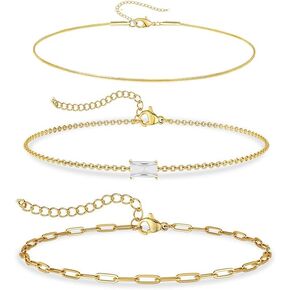 Stacked Gold Chain Bracelets for Women,Trendy 14K Plated Paperclip & Snake & Birthstone Link Set - Gift for Daughters or Moms