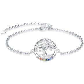Dreamboat Sterling Silver Tree of Life Bracelet for Women 7 Chakra Bracelet Adjustable Bracelet Spiritual Tree Jewelry Gifts