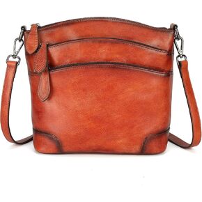 Genuine Leather Crossbody Bags for Women Vintage Purses with Zipper and Multi-Pockets Small Shoulder Satchel Bag