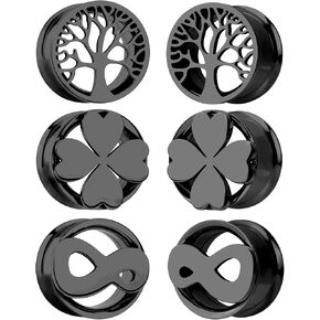 6PCS Mixed Ear Gauges for Stretched Ear Lobe 316 Stainless Steel Hypoallergenic Ear Tunnels Plugs Ear Expander Piercing Body Jewelry for Women and Men