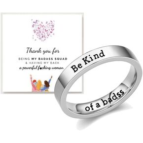 Be Kind Of A Badass Ring For Women, To Best Friends Sorority Sisters Fun Creative Rings With Hidden Message Stainless Steel Engraving Friendship Gift Jewelry