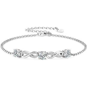 Adjustable Moissanite Bracelet for Women, 925 Sterling Silver D Color Lab Created Imitation Diamond Dainty Hypoallergenic Jewelry Valentine's day Mother's day Birthday Gifts