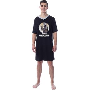 INTIMO Star Wars Mens' The Mandalorian Grogu Baby Yoda Nightgown Sleep Pajama Shirt (Medium) Black