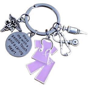 Kit's Kiss CNA Certified Nursing Assistant Keychain CNA Keychain Stethoscope Syringe Caduceus Medical Symbol Medical Scrubs Charm Nursing School Medical Student Gift
