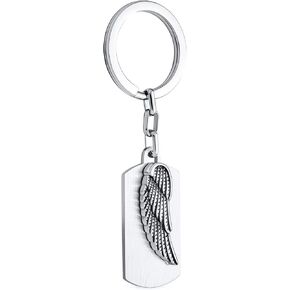 Bling Jewelry Personalize Guardian Angel Wing Feather Dog Tag Keychain Key Ring Holder Men Women Oxidized Stainless Steel