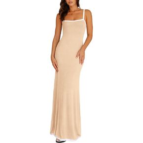 PRETTYGARDEN Women's Bodycon Spaghetti Strap Maxi Dresses 2025 Summer Resort Wear Sleeveless Long Beach Dress
