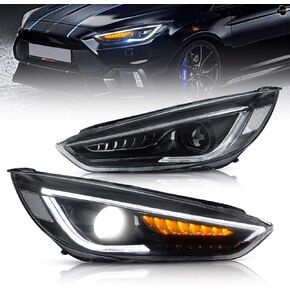 VLAND Projector Led Headlights Compatible with Focus 2015 2016 2017 2018 w/Amber Sequential w/Dual Beam Lens w/Demon Eyes w/Breathing light, D2H/ D2S Bulbs(NOT included)