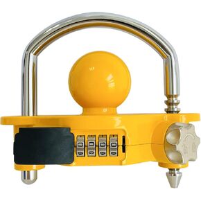 Sutekus Trailer Lock Universal Hitch Lock with Combination Lock Trailer Coupler Lock Camper Accessories for Travel Trailers Boats Trucks Rvs, fit 1-7/8", 2", 2-5/16" Coupler, Yellow