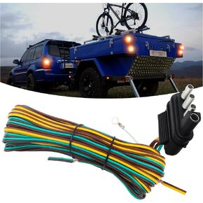 25FT Car Trailer Wiring Harness 4 Wire,18AWG 4 Pin Flat Plug Trailer Wire for Electrical Connections,Color-Coded Wishbone Trailer Wiring Harness Kit for Operation of Trailer Lights
