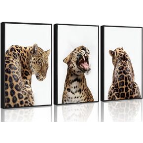 3Pcs Leopard Roaring Wall Art Jungle Wild Animal Portrait Paintings Feminism Stylish Cheetah Aesthetic Canvas Poster Prints for Women Bedroom Living Room Bathroom Decorations Unframed (16x24in)