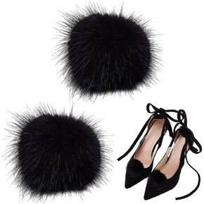 PH PandaHall Shoe Clips 2pcs Fluffy Mink Fur Pom Shoe Decoration Charms Black Removable Shoe Buckle Clips Plush Balls Shoe Charms High Heels Shoe Clips for Boots Hat Flats Clothing Handbag 2.5 Inch