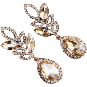 Extra LARGE Antique Retro Art Deco Vintage Style Citrine Amber Champagne Topaz Pear Chunky Rhinestone Pageant Drag Queen Bridal Prom Wedding Statement Earrings