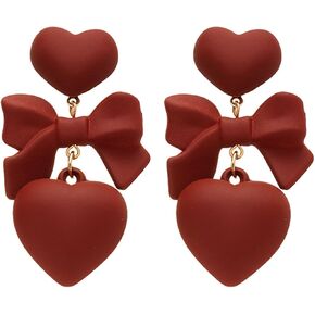 Red Bow Earrings for Women Red Heart Dangle Earrings Black Bowknot Statement Earrings Valentines Jewelry Gifts for Women