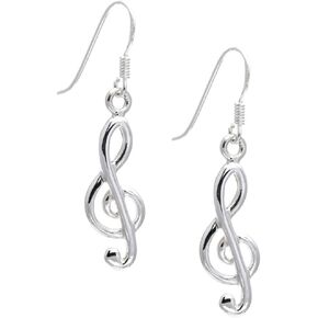 Silverly Treble Clef Dangle Earrings - 925 Silver Drop Earrings With Musical Notes - Sterling Silver Earrings - Jewellery for Music Lovers - Gift for Women