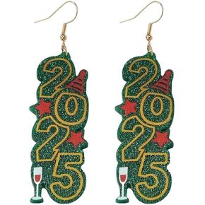 Colorful 2025 Happy New Year Dangle Earrings For Women Acrylic Shiny 2025 Letter Champagne New Year's bell Earrings Holiday Festive New Year Eve Party Jewelry Gifts