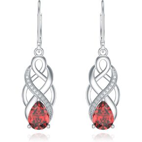925 Sterling Silver Celtic Knot Good Luck Irish Dangle Drop Leverback Earrings with 12 Months Birthstone, Christmas Jewelry Gifts for Women Her
