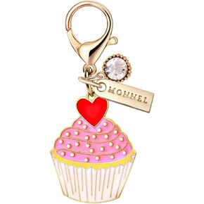 MC464 Little Cupcake with Love Heart Lobster Clasp Charm for Women with Velvet Bag (Pink,1 Piece)