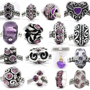 Sexy Sparkles Charm Spacer Set – Ten Assorted Purple Charms for Snake Chain Bracelets, Compatible with Major Brands, Hole Size Ranging from 4mm to 5mm